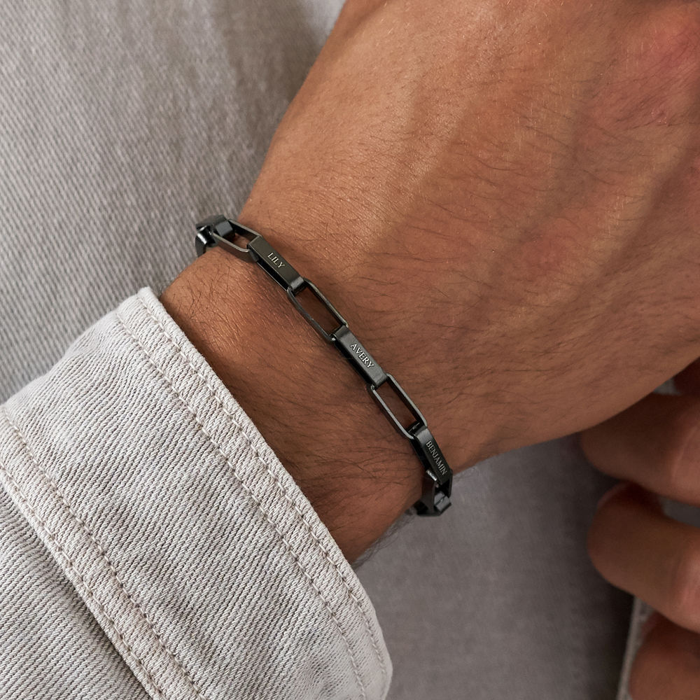 Bracelet pour homme à maillons carrés personnalisé en  Acier inoxydable noir - 3 photo du produit