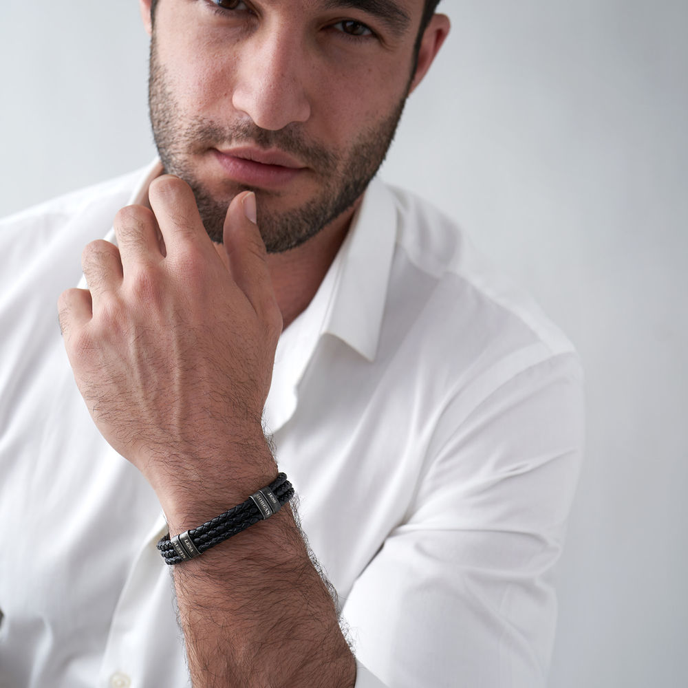 Bracelet en cuir tressé pour homme avec Plaques verticales en oxyde - 3