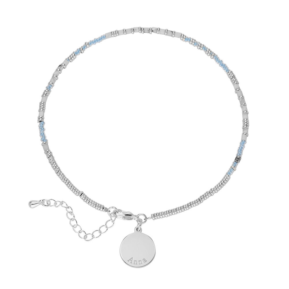 Bracelet/Bracelet de cheville Perles Air marin avec Pendentif gravé en Argent 925