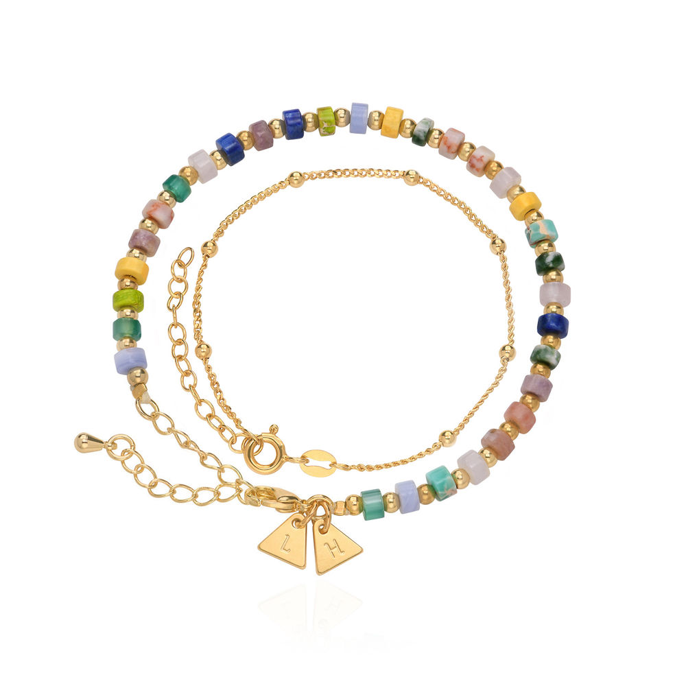 Bracelet/Bracelet de cheville Perles Exotiques avec Initiales en Plaqué Or
