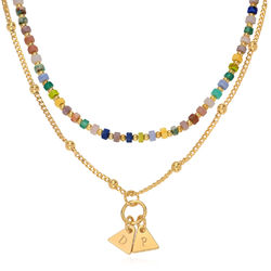 Collier Perles Exotiques avec Initiales en Plaqué Or photo du produit