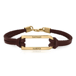 Bracelet en cuir marron Titan avec barrette en Plaqué Or 18cts photo du produit