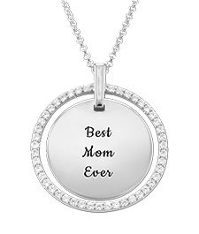 Engraved Mother Disc Necklace with Crystals in Silver