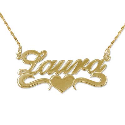 14k Solid Yellow Gold Heart Name Necklace
