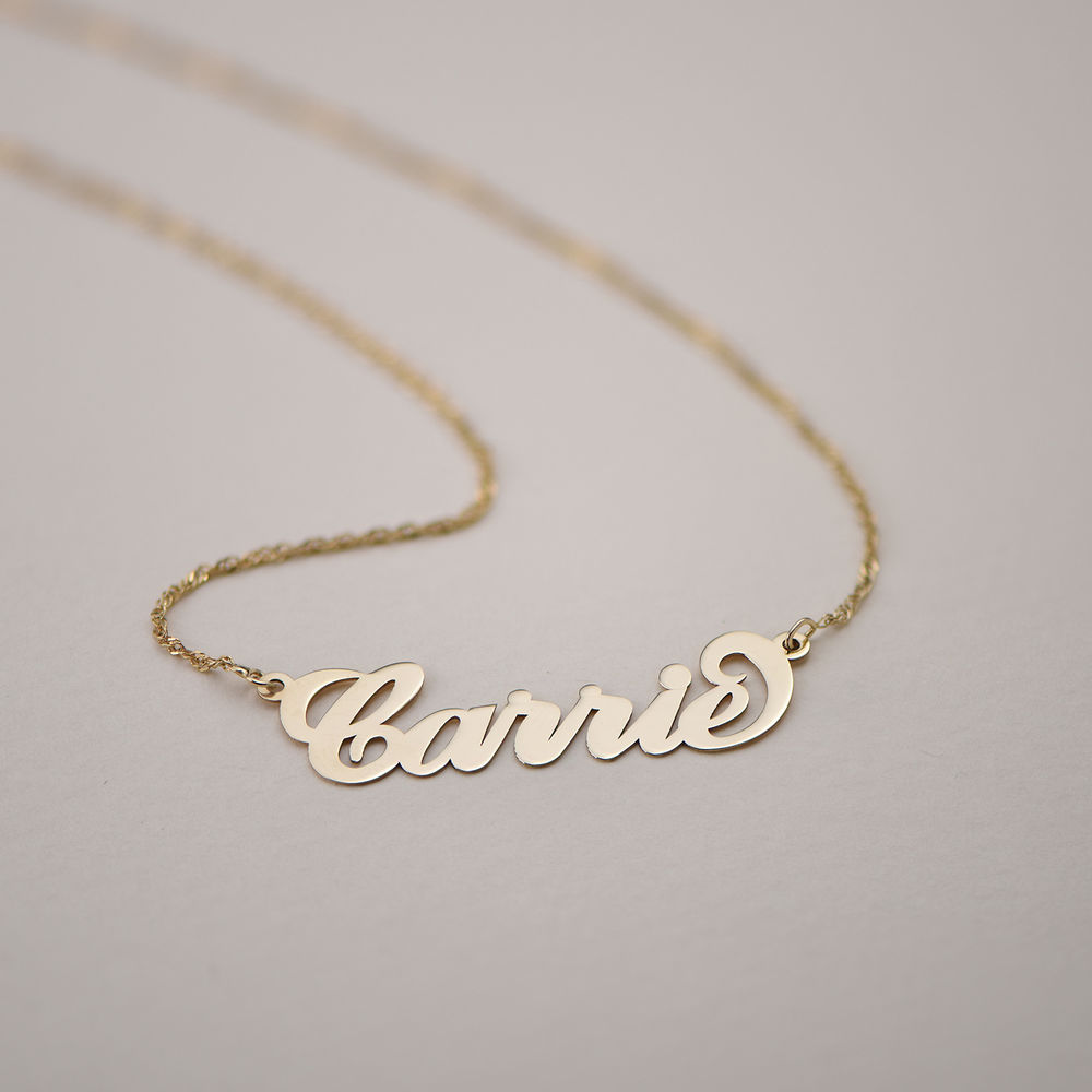 Solid 14k Gold Personalized Name Necklace Carrie Style 14k Double 2.0 gram chain