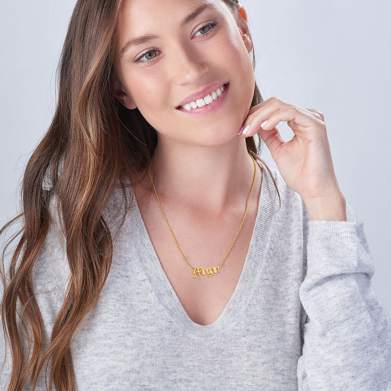 18k Gold-Plated Silver Old English Name Necklace - 3 product photo