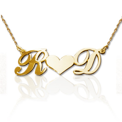 Personalized 14k Gold Couples Heart Necklace