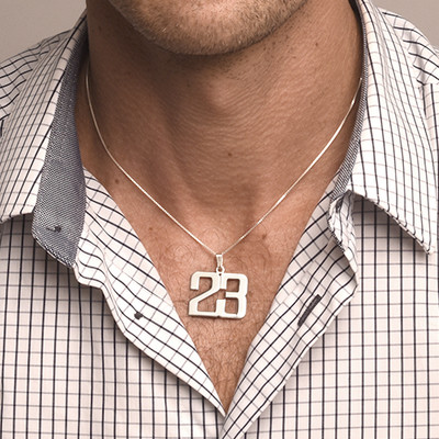 Men's Personalized Number Necklace in Sterling Silver - 1