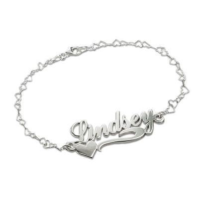Side Heart Silver Name Bracelet / Anklet