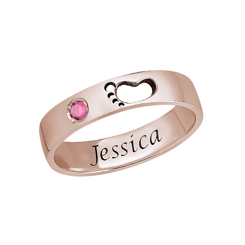 Baby Feet Ring with Inner Engraving in Rose Gold Plating