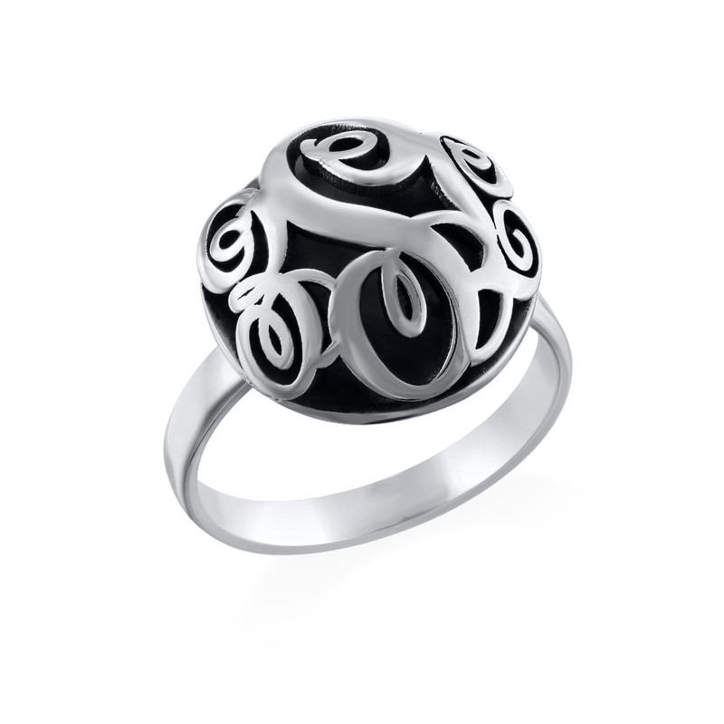 Contoured Monogram Ring in Silver
