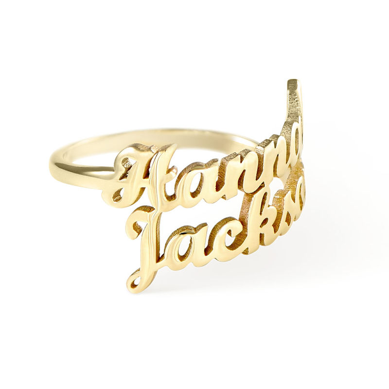 Script Double Name Ring in 14k Yellow Gold - 1 product photo