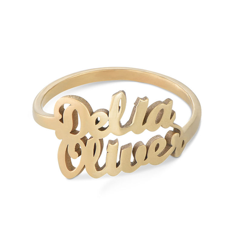 Script Double Name Ring in 18K Gold Plating - 1 product photo