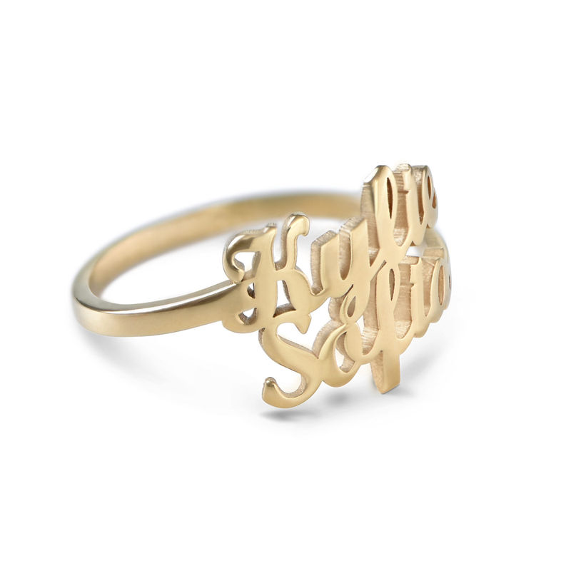 Script Double Name Ring in 18K Gold Plating - 2 product photo