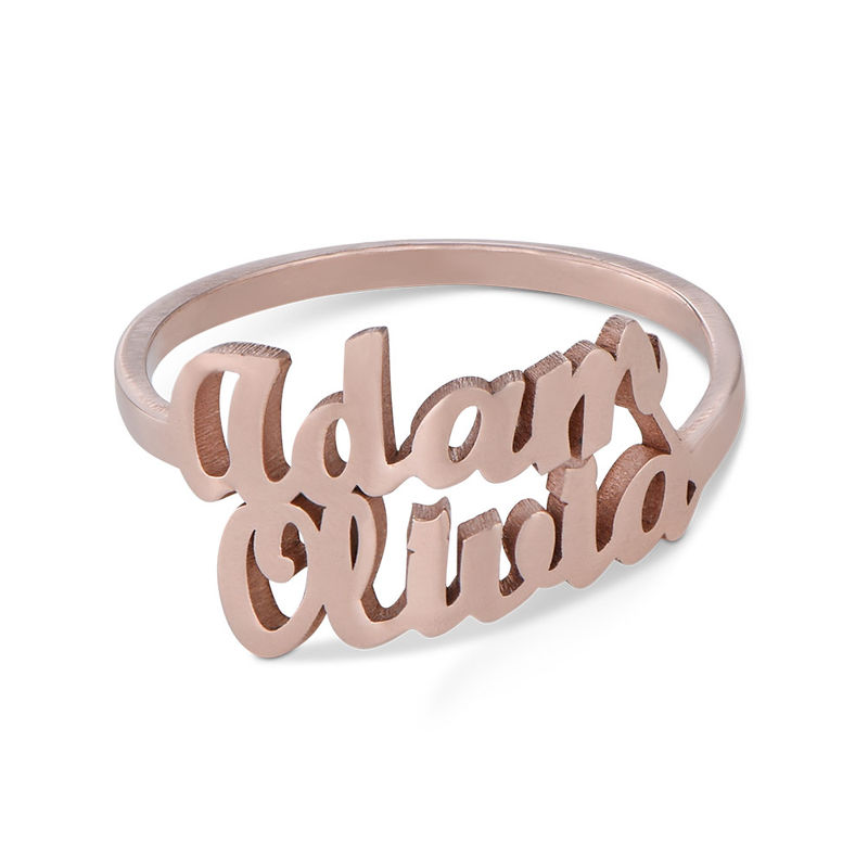 Script Double Name Ring in 18K Rose Gold Plating - 1 product photo