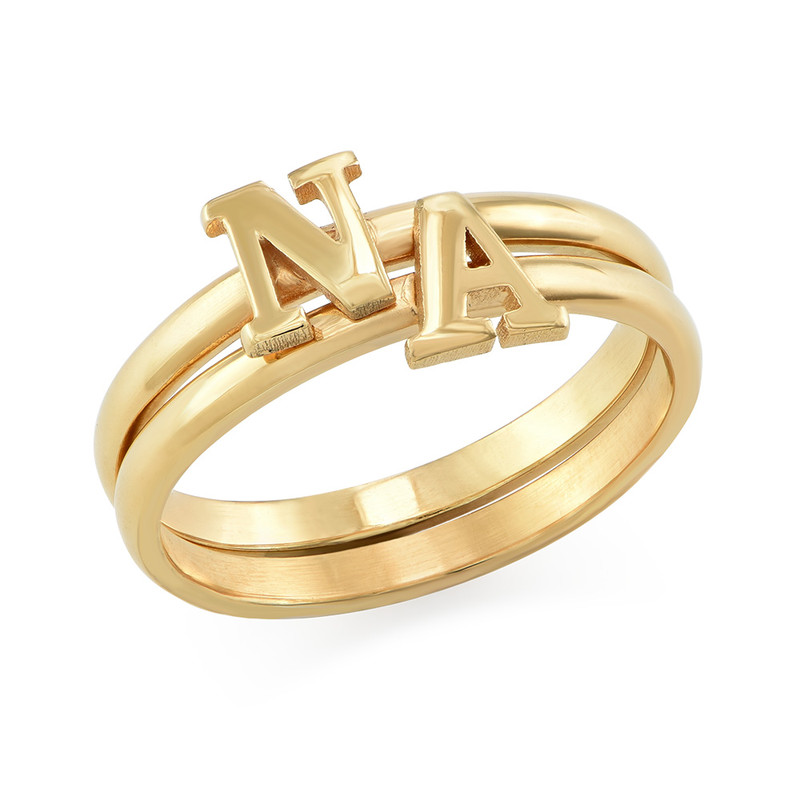 18K Gold Plated Initial Stacking Ring - 2