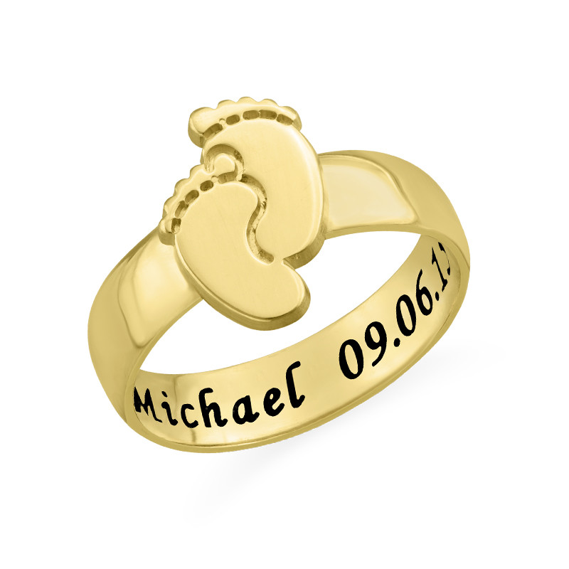 Engraved Baby Feet Ring with Gold Plating