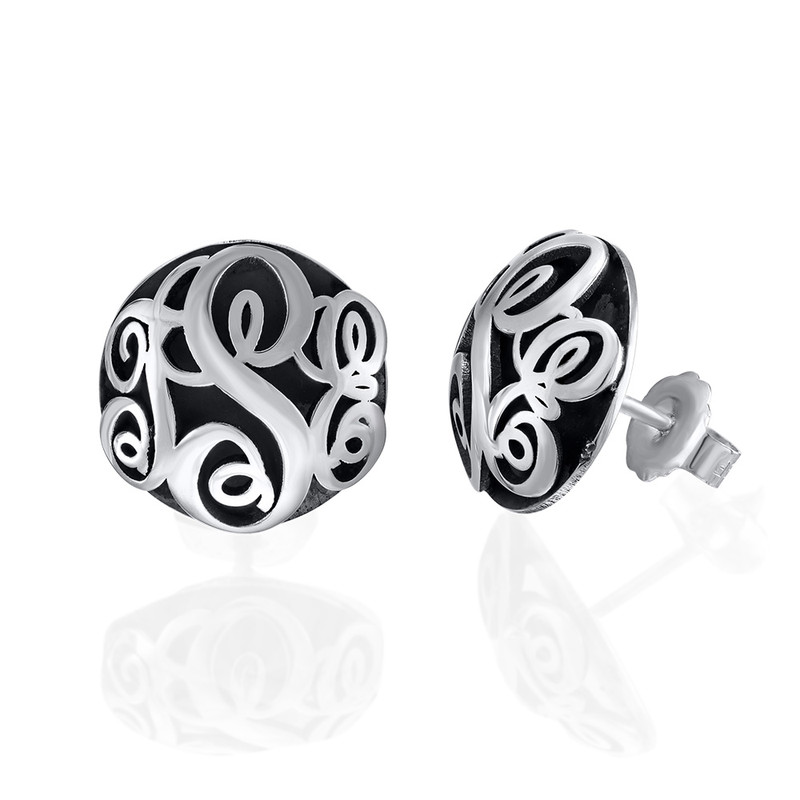 Contoured Monogram Studs Earrings in Silver product photo