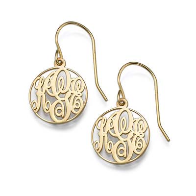 Circle Monogrammed Earrings in 18k Gold Plating