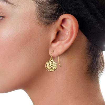 Circle Monogrammed Earrings in 18k Gold Plating - 1