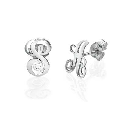 Stud Earrings with Initials in Silver
