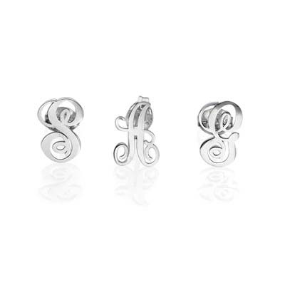 Stud Earrings with Initials in Silver - 1