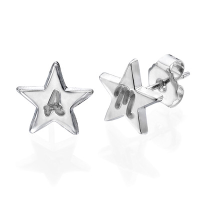 Sterling Silver Star Earrings with Initial