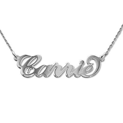 Small 14k White Gold Carrie Name Necklace Twist Chain