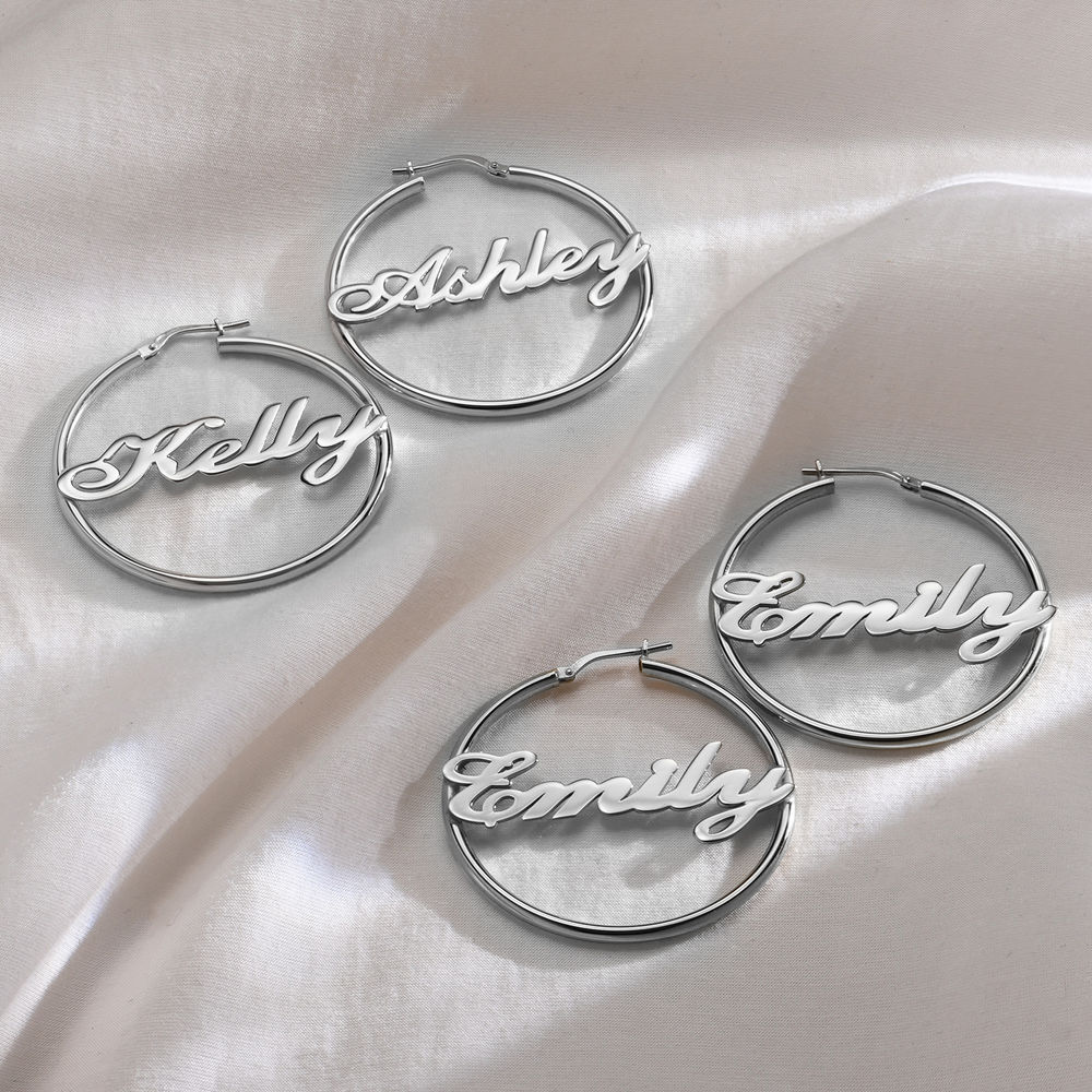 Emily Hoop Name Earrings in Sterling Silver - 1
