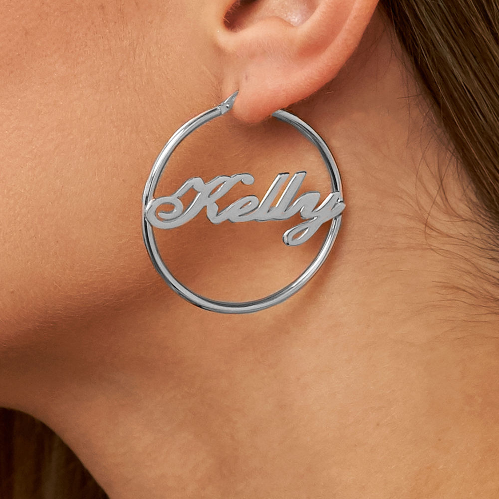 Emily Hoop Name Earrings in Sterling Silver - 3