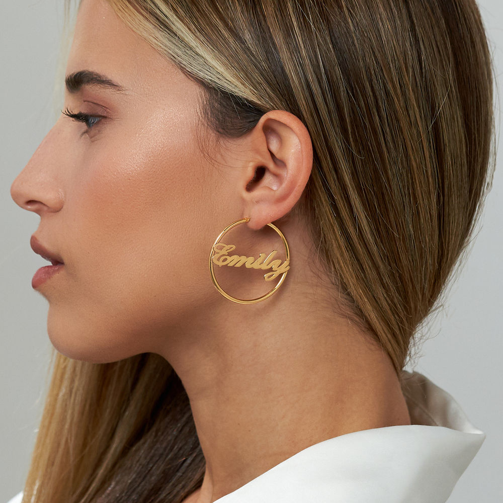 Emily Hoop Name Earrings in 18K Gold Plating - 2 product photo