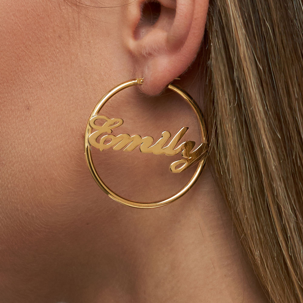 Emily Hoop Name Earrings in 18K Gold Plating - 3 product photo