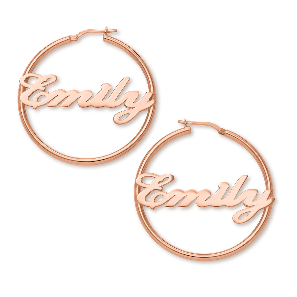 Emily Hoop Name Earrings in 18K Rose Gold Plating