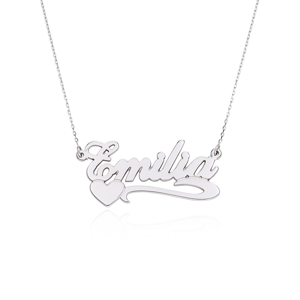 Double Thickness Side Heart 10K White Gold Name Necklace product photo