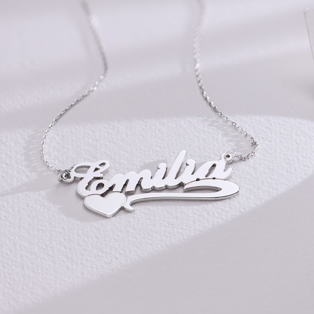 Double Thickness Side Heart 10K White Gold Name Necklace - 1 product photo