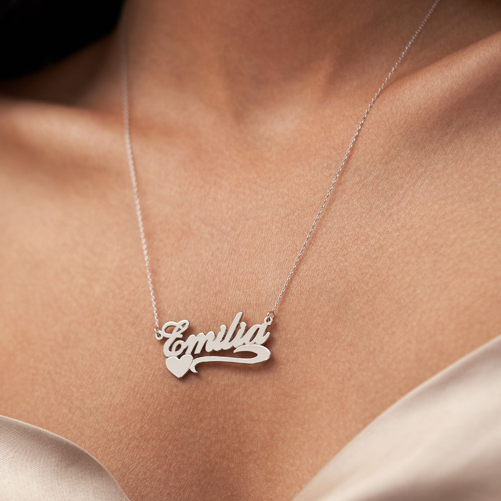 Double Thickness Side Heart 10K White Gold Name Necklace - 3 product photo