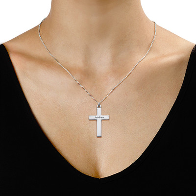 Personalized Silver Cross Necklace - 1