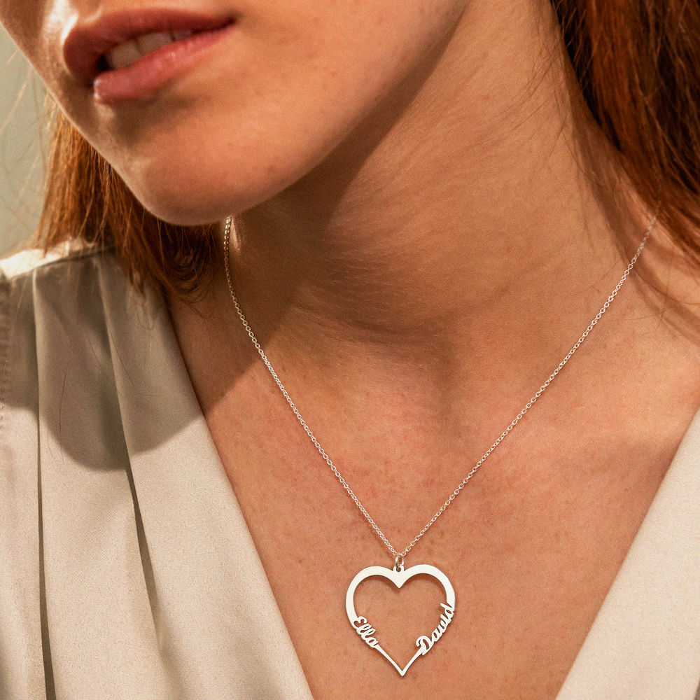 Contour Heart Pendant Necklace with Two Names in Premium Silver - 2 product photo