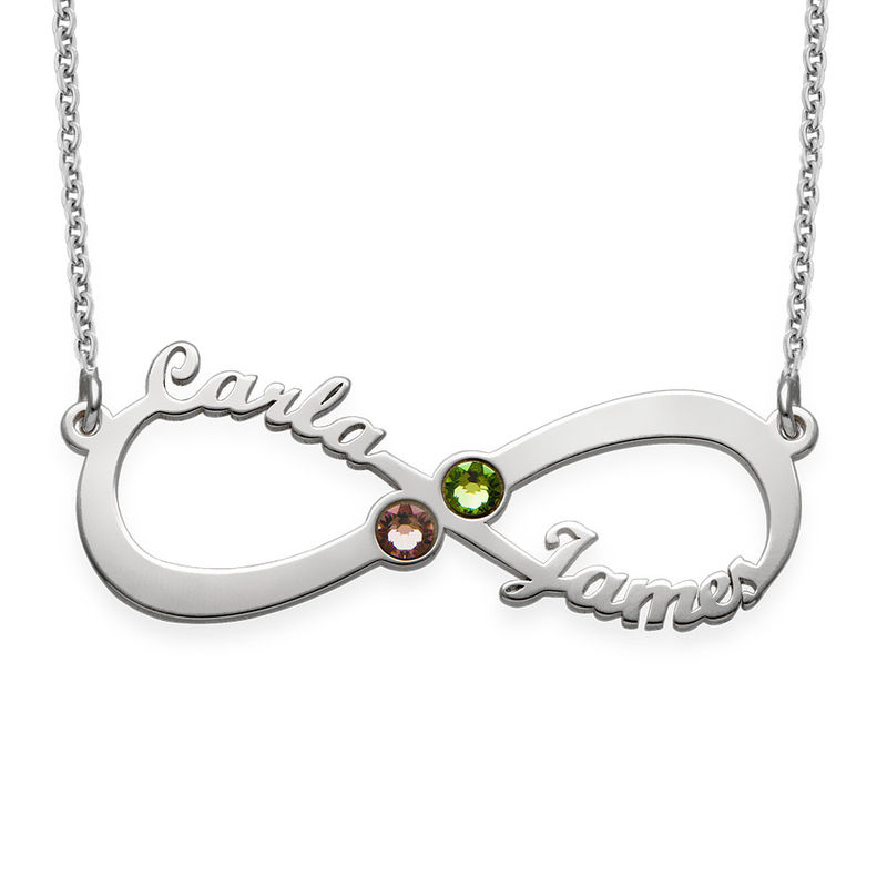Sterling Silver Infinity Birthstone Name Necklace Engraved Infinity Pendant Necklace Family Birthstone Jewelry Gift
