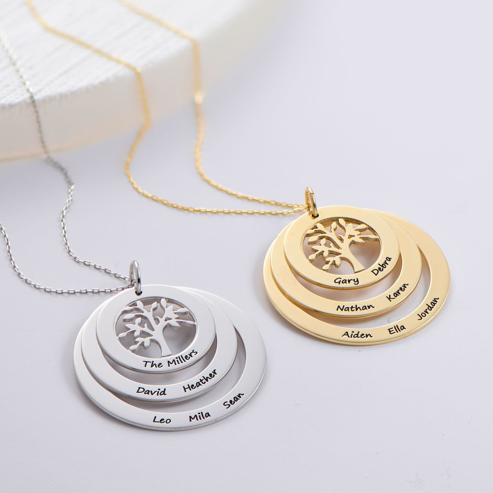 Family Circle Necklace with Hanging Family Tree in 10k Yellow Gold - 1 product photo