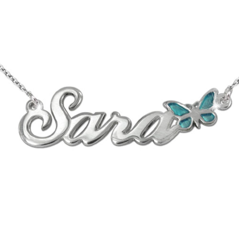 Sterling Silver Name Necklace with Color Charm - 1 product photo