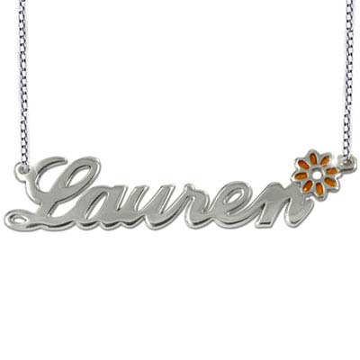 Sterling Silver Name Necklace with Color Charm - 3 product photo