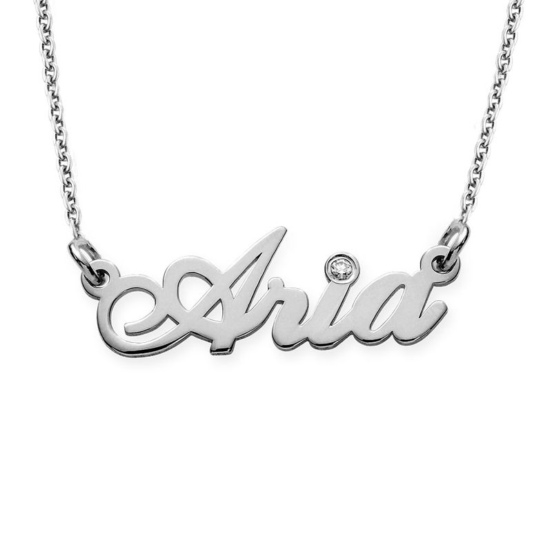 Small Sterling Silver Classic Name Necklace with Diamond