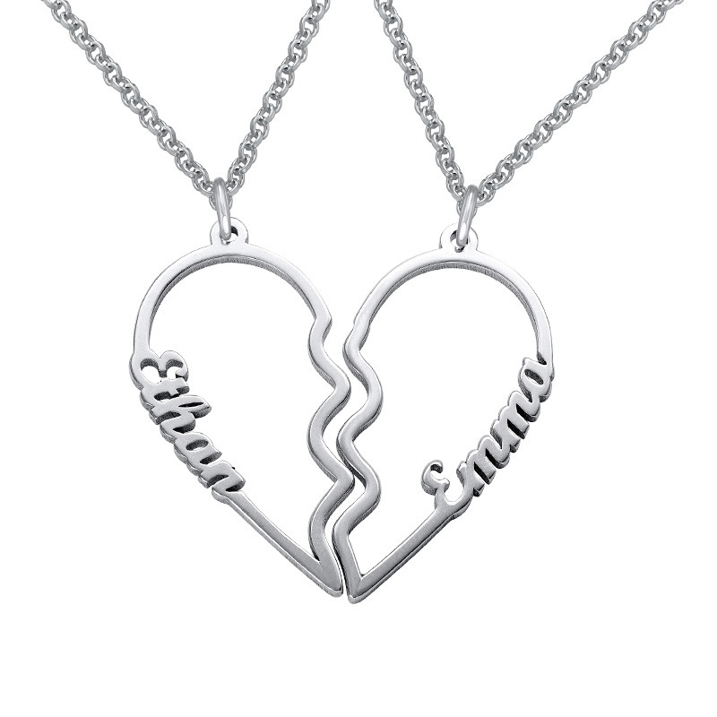 Broken Heart Name Necklace for Couples product photo
