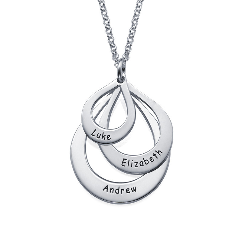 Engraved Sterling Silver Family Necklace Drop Shaped - 1 product photo