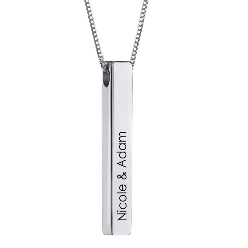 PERSONALIZED SILVER HORIZONTAL NAME BAR NECKLACE PENDANT CUSTOM ENGRAVED FREE 