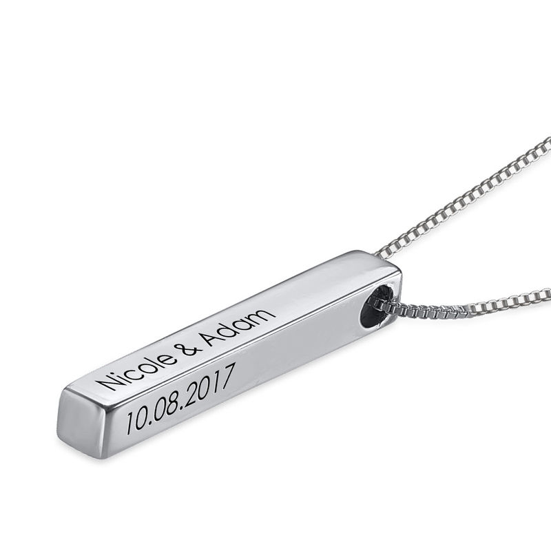 YoPicks Custom Sterling Silver 3D Bar Necklace Personalized Vertical Engraved Text Pendant Jewelry Gift for Fathers Day