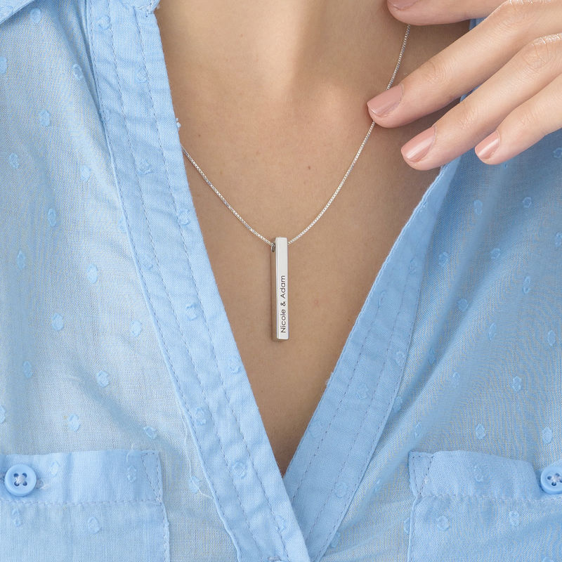 Personalized Vertical 3D Bar Necklace in Sterling Silver - 5 product photo