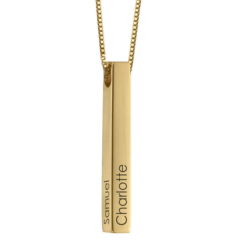Personalized Vertical 3D Bar Necklace in 18k Gold Plating