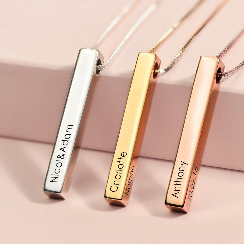 Personalized Vertical 3D Bar Necklace in 18k Gold Plating - 3 product photo